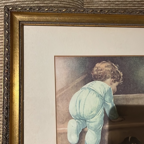 Framed Bessie Pease Gutmann Print, Little Boy & Puppy Climbing Stairs - Picture 4 of 14